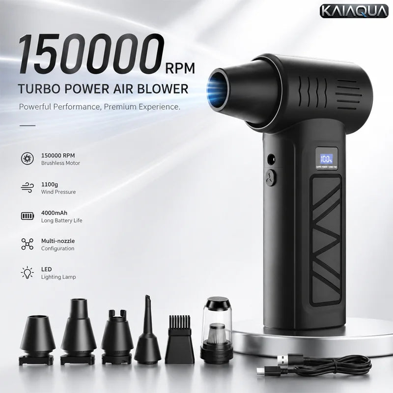 KaiAqua New S12 Turbo Jet Fan 150000RPM Wireless Air Duster Portable Blower Speed Powerful Fan For Car Cleaning Keyboard Duster