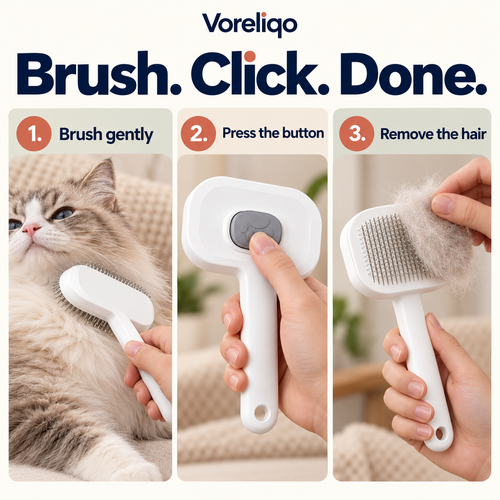 How to use: brush, click to release hair, wipe clean